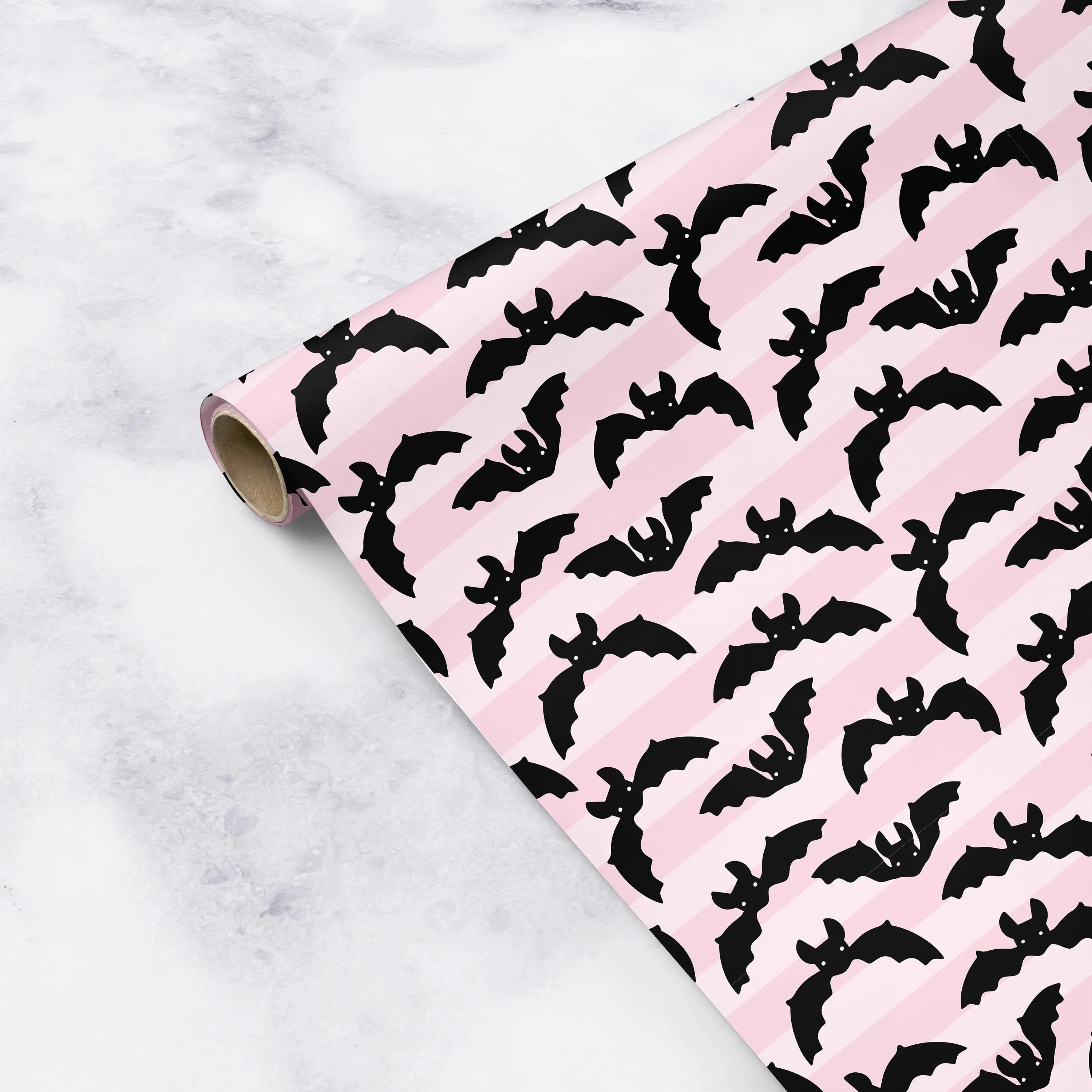 Pink Bats Wrapping Paper Gothic Halloween Gift Wrap Roll Cute Spooky Pink Black Bats Birthday Present Wrapping Sheet Party Supplies