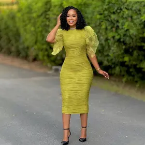 New African Fashion Women’s Dress, Round Neck, Ruffled Sleeves, Hip-Hugging Bodycon, Suitable for Office, Evening, and Birthday Parties; Formal Women’s Wear