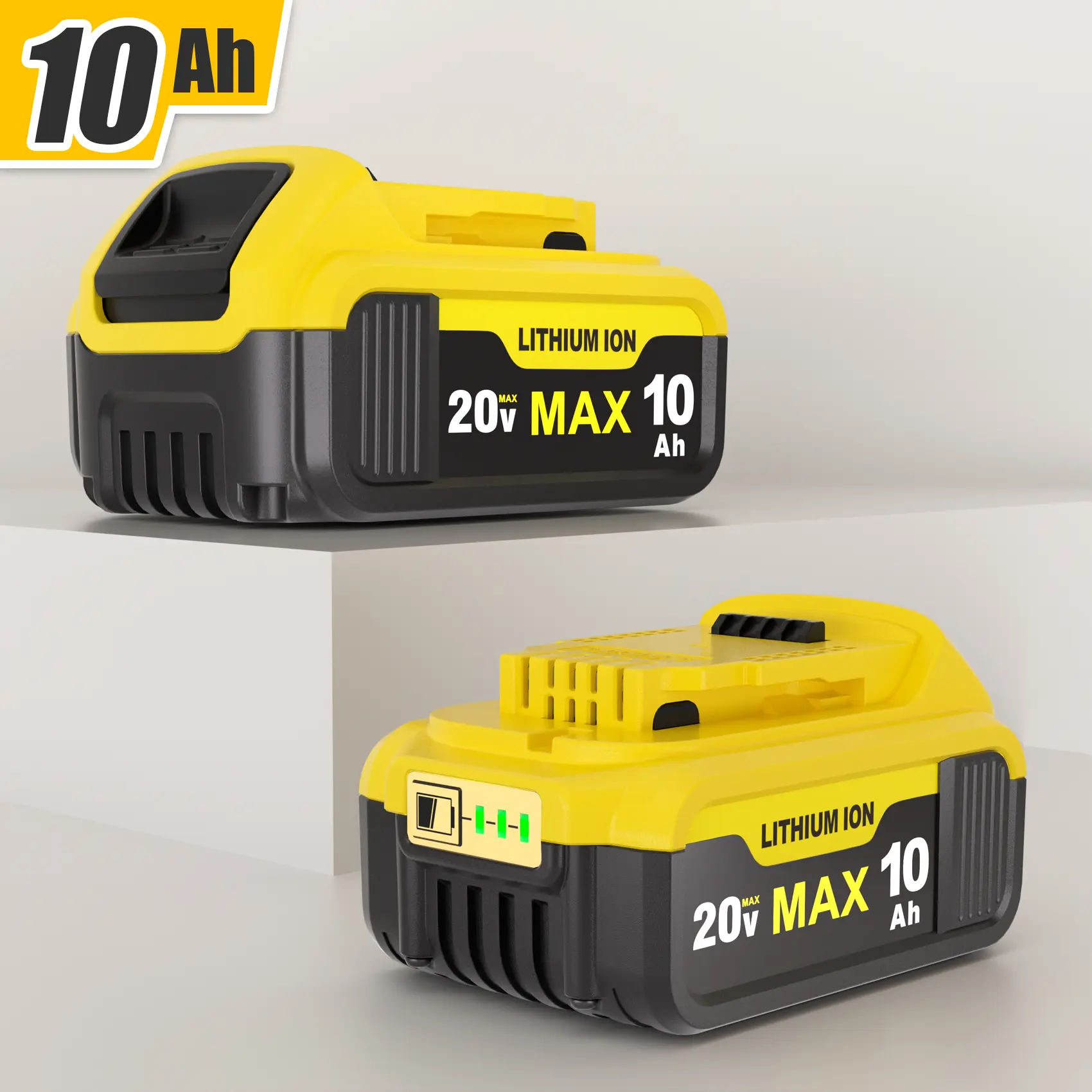 10Ah Lithium Battery Pack Compatible with Dewalt 20V  Tools, Replacement for DCB200/ DCB204/ DCB180/ DCB182 and More（Choose: 4batterise, 2 batteries, or 2 batteries+charge）