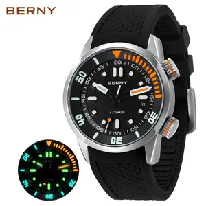 BERNY Automatic Watch for Men High Quality 200M Waterproof Diver Wristwatch, 316L S/S, Sapphire, Sturdy Silicone Band, Super Luminous Mechanical Male Watches, Reloj de Hombre, Easter Gift