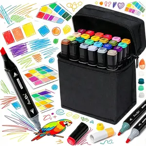24 Colors Dual-ended Drawing Markers, Sketching Markers, Suitable for Art, Sketching, Doodles, Planners, Comics and Designs - Ambidextrous, Vibrant Color Palette, Color Markers, Dual-ended Brush Markers., Office Supplies, Great for Holidays - Christmas