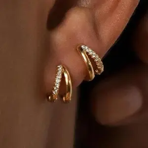 HavenThread Women's 14K Gold Plated Cubic Zirconia Huggie Hoop Earrings, Elegant Hypoallergenic Design, Ideal for Daily Wear & Gifting, Elegant Design