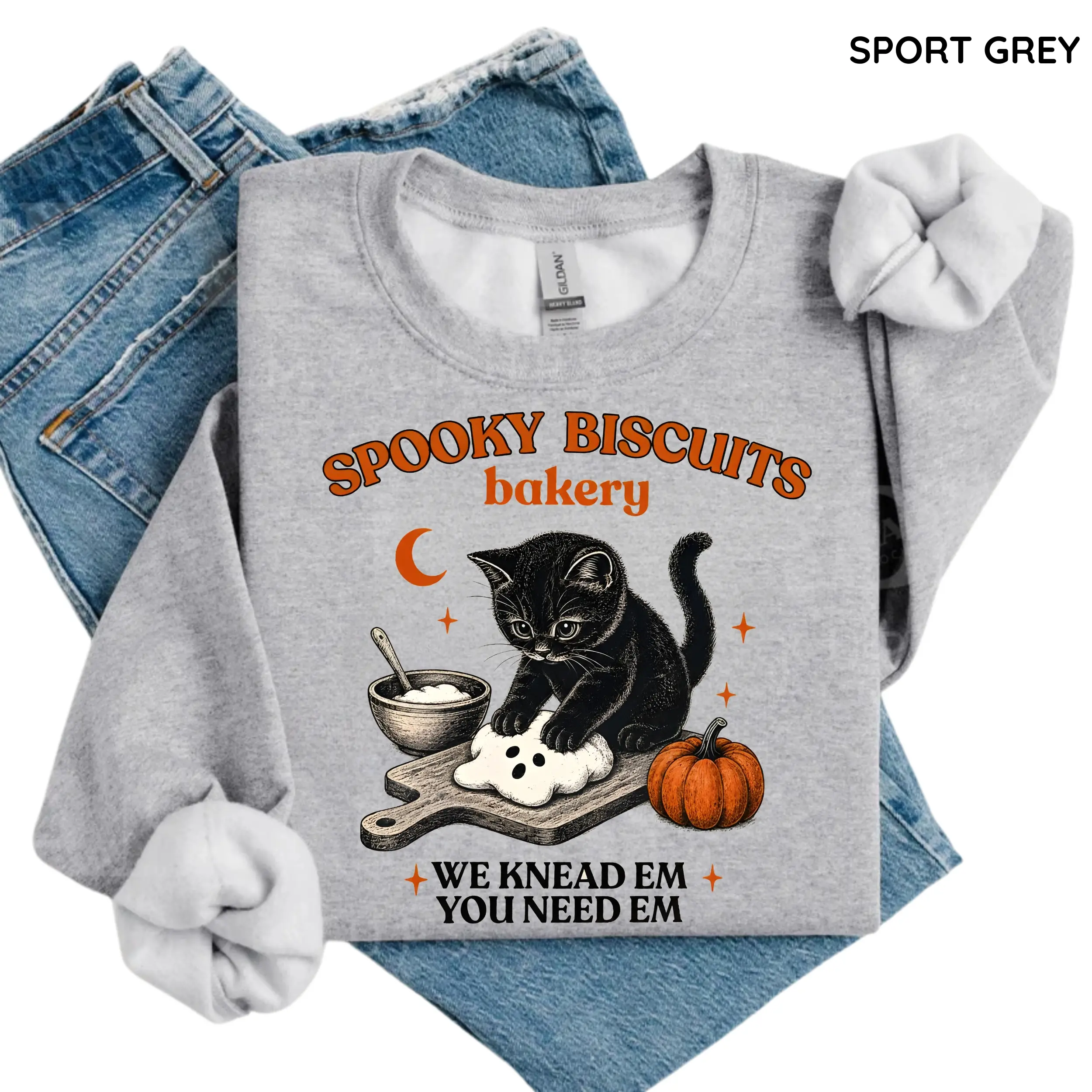 Kitty Biscuits Sweatshirt, Spooky Season Black Cat Halloween Crewneck, Vintage Pumpkin Baking Pullover, Cute Cat Lover Fall Gift