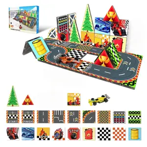 38-Piece Racing Track Theme Magnetic Tiles Set, Creative 3D Building Toy, Safe Birthday Gift for Boys and Girls, Stackable Fun Playset