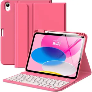 Case with Keyboard For iPad (A16) 11th Generation,11 inch 2025,iPad 10th Generation 10.9 inch With Pencil Holder, Multi-Angle Detachable Keyboard, Pink