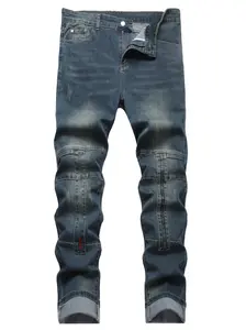 Men's Ripped Jeans Slim Fit Distressed Straight Leg Fashion Denim Pants Mid Waist All Seasons Below the Ankle Plain Pockets for Casual Wear