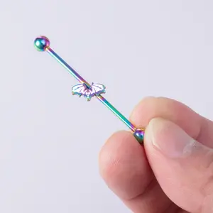 Industrial Rod Double Ear Piercing Jewelry Double Ball Stainless Steel Screw Long Rod