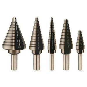 5pcs Step Drill Bits for Metal, Step Drill Bit Set 50 Sizes Tri-Flat Shank HSS Titanium with Center Punch for Aluminum, Wood, Plastic, from Pro-Edge Technology