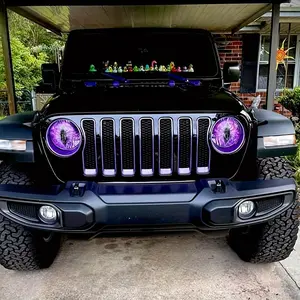 Beast Eye Headlight Decals Pair for Jeep-3D Animal Print Self-Adhesive Headlight Stickers, Reusable Car Light Embellishments,Fantasy Anime Themed, Round Headlamp Overlay, Front Plastic Glass Ceramic Compatible, car exterior decoration accessory #springtok