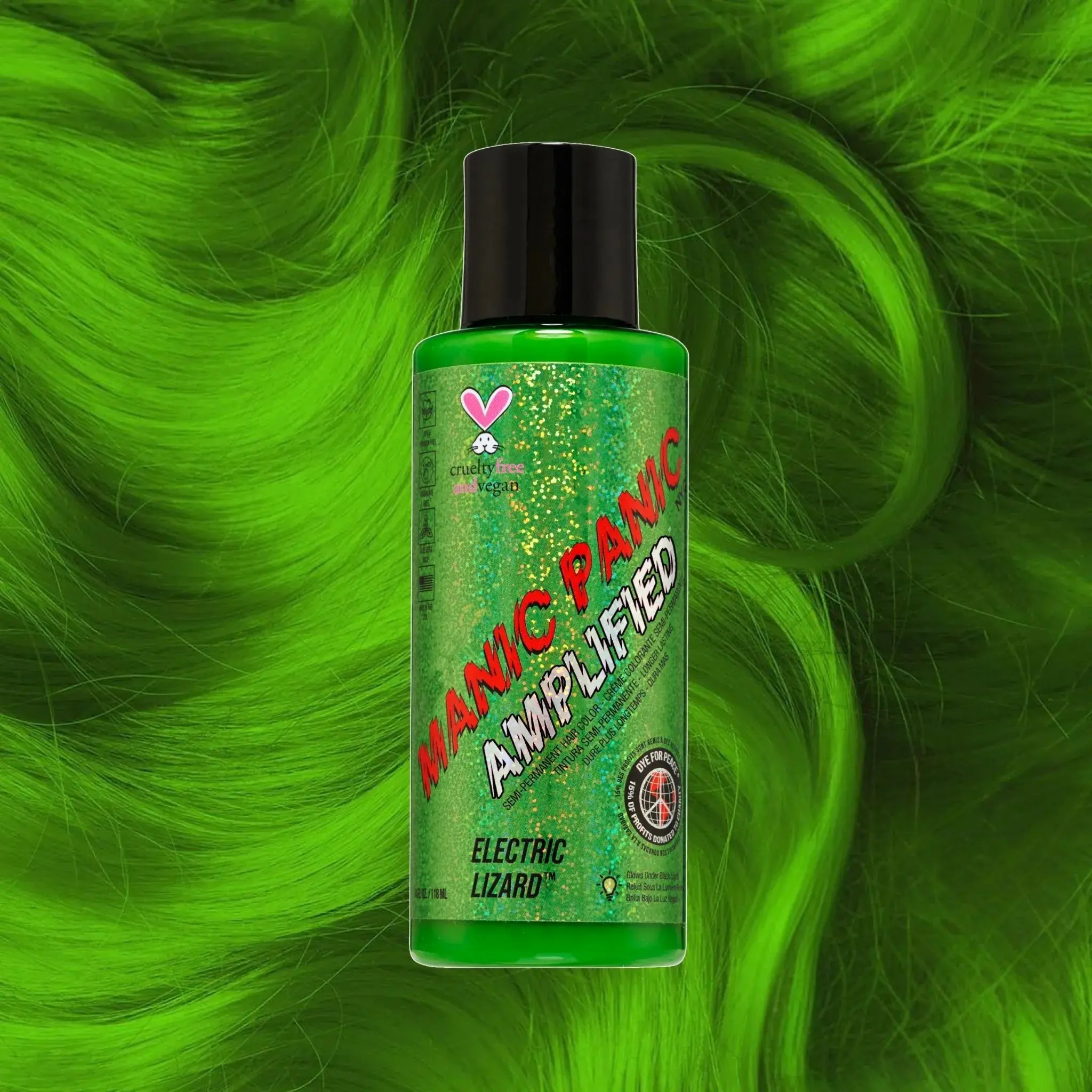 Electric Lizard® - Amplified™ Bright Neon Green UV-Glowing Semi-Permanent Hair Dye