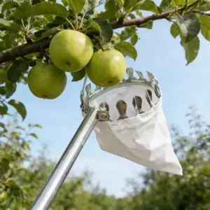 Anti-fall High Tree Fruit Picker, Durable Metal Picking Head with Large Non-woven Collection Bag for Apple Mango Lemon Orange Harvest
