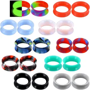 20 PCS Thin Silicone Ear Gauges-Flexible Double Flared Tunnel Ear Plugs