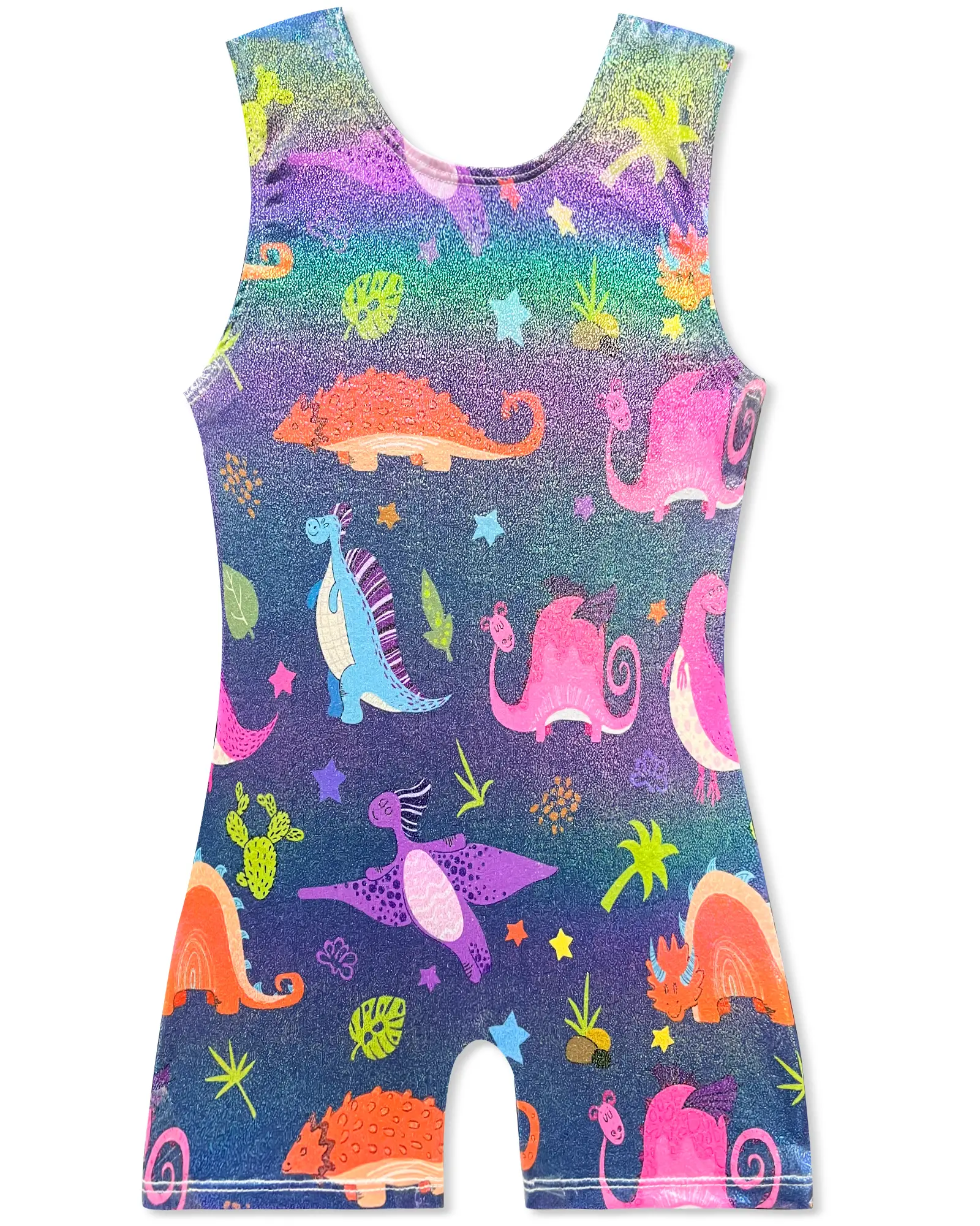 Sparkle Dinosaur Biketard for Girls, Sleeveless Gymnastics Wear with Higher Neckline for Toddler Party & Dance, Female, Birthday Party