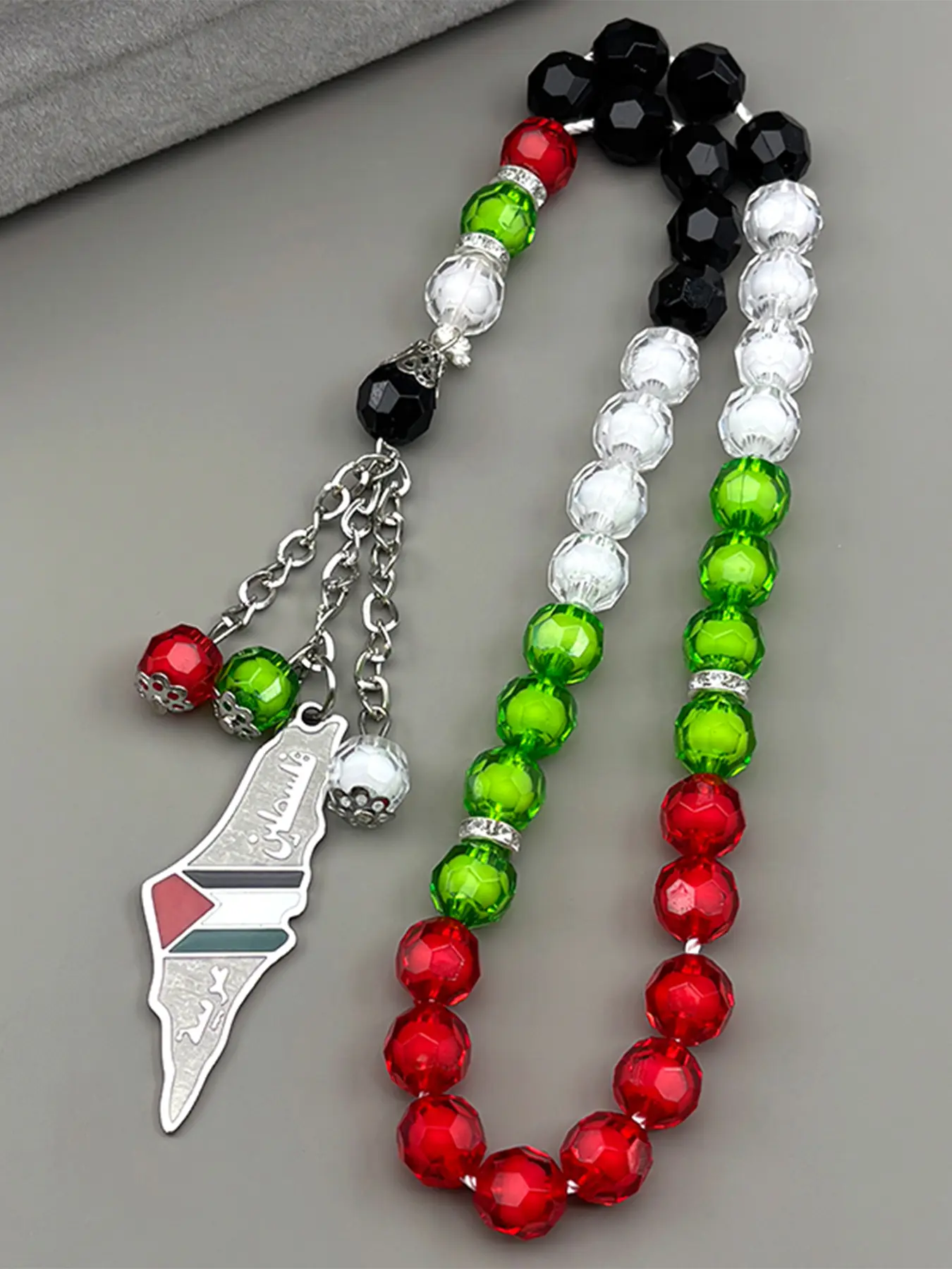 Palestine Map Flag Arabic Letter Car Pendant for Women Men Stainless Steel Silver Color Country Colorful Prayer Beads, Durable Fashion Accessory, Cool Accessories Trendy Fashionable Accessories