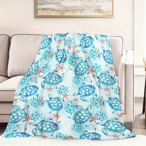 1Pc Soft Turtle Printed Flannel Throw Blanket For All Seasons - Gift Blanket For Friends, Christmas Gift Perfect For Sofas, Sofas, Offices, Beds, Camping And Travel summervibes