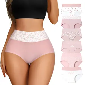 Hotcom Plus Size 6 Pack Tummy Control High Waisted Underwear for Women Cotton Full Coverage Panties Ladies Briefs Casual Lingerie Mixed Color Breathable Essential Everyday Soft - Womenswear - Bridal