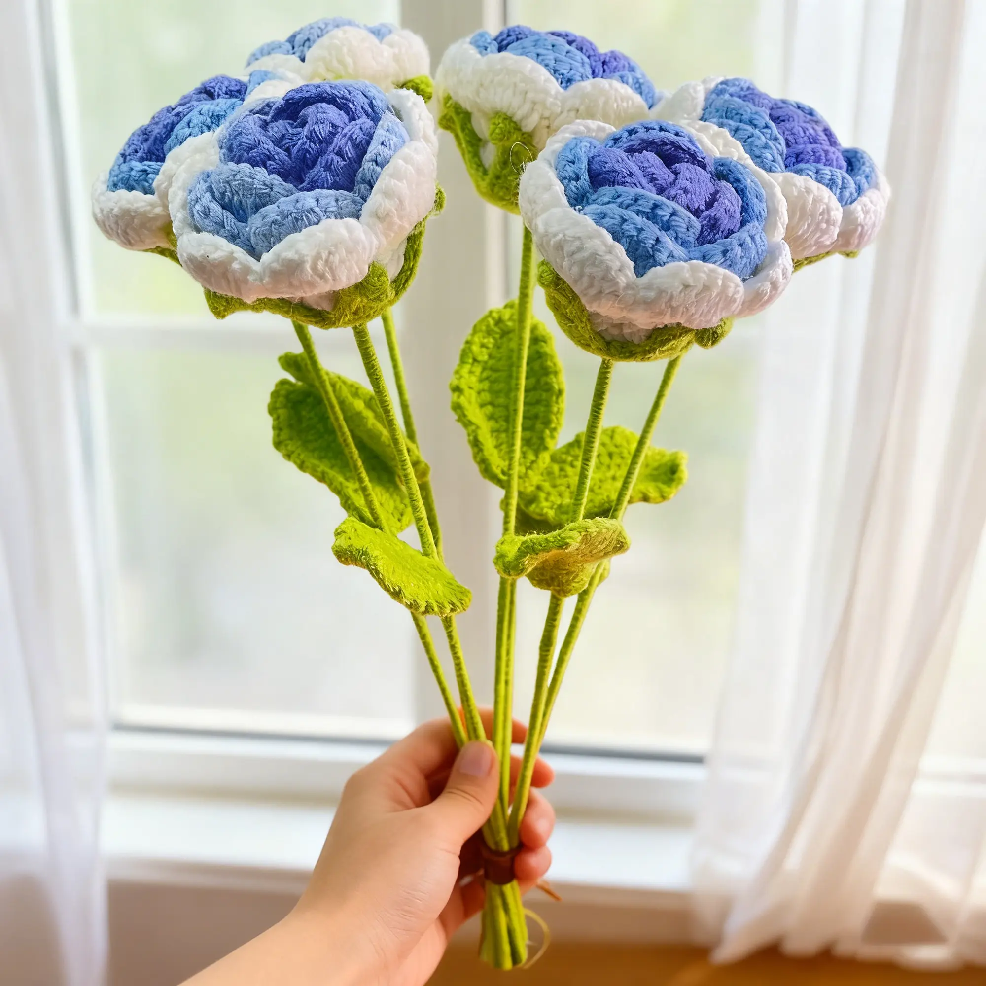 3/7 Pcs Handmade Crochet Roses – Everlasting Romance, Perfect for Home Decor & Valentine's Day, Wedding, Date Night, Anniversary Gift