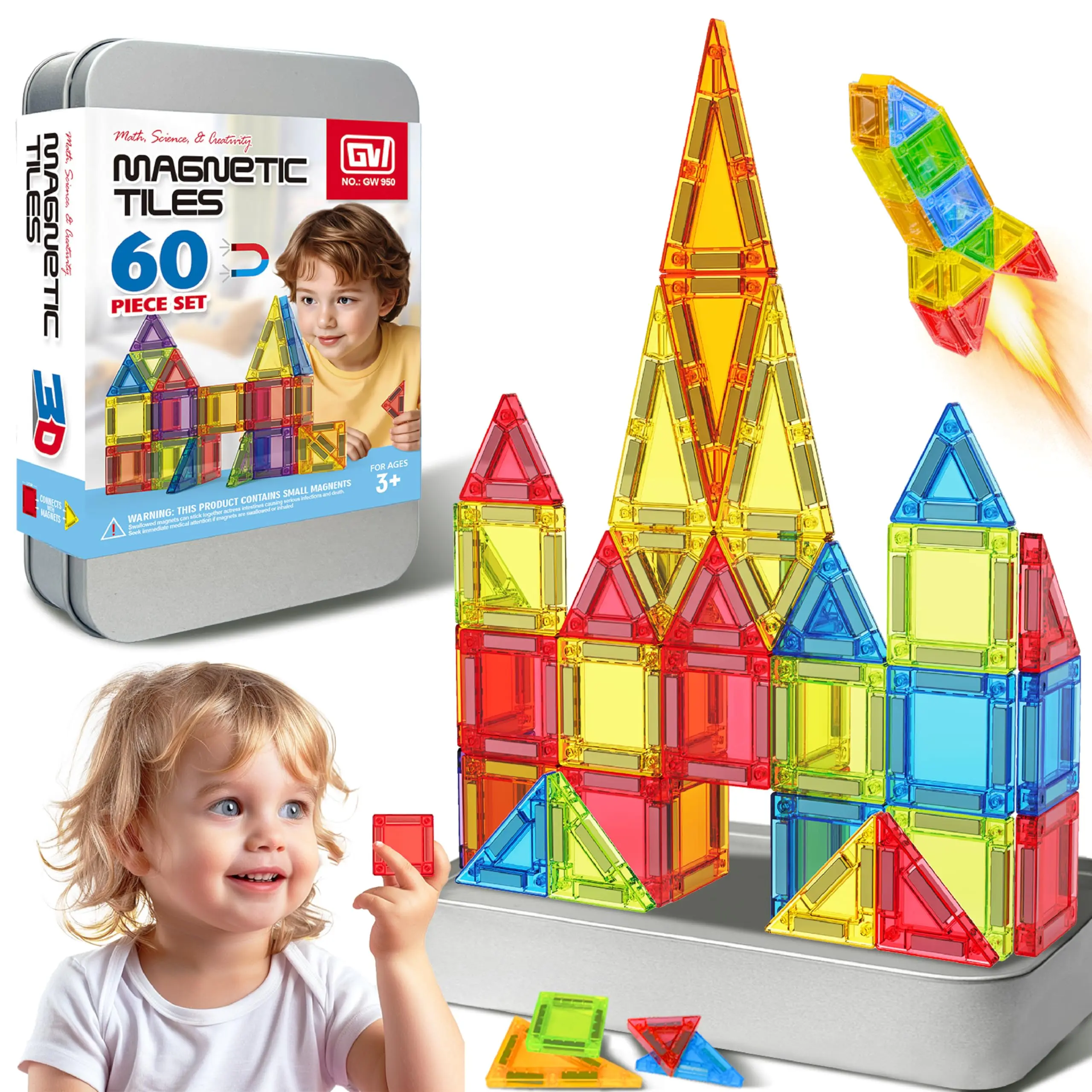 deAO 70 Piece Set 70pcs Magnet Building Tiles Clear Magnetic 3D Blocks Construction Playboards, Creativity Beyond Imagination, Inspirational, Recreational, Educational Conventional #SummerVibes
