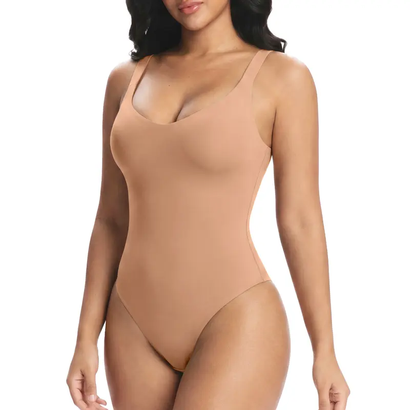 VRCOMFY Women’s Scoop Neck Camisole Bodysuit, Scoop Neck Sleeveless, Backless Ribbed Thong Bodysuit, Slim Fit Soft Sexy U-Shape Back Sexy Outerwear Top