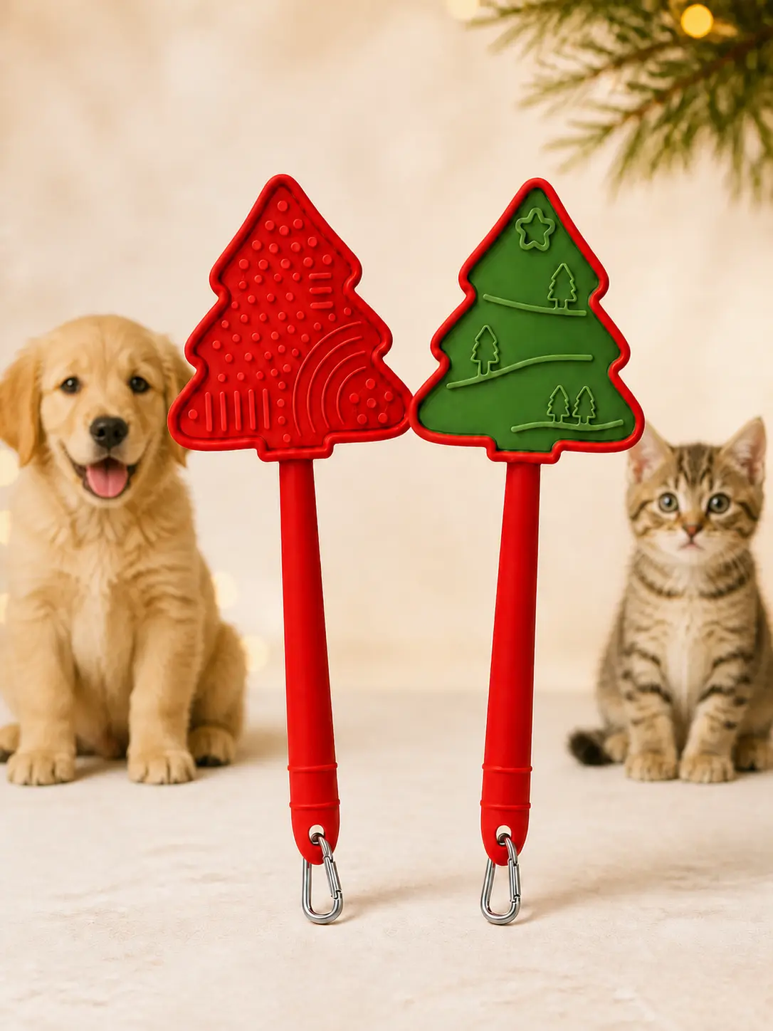 Christmas Dog Lick Mat with Handle for Dogs and Cats, Tree-Shaped Silicone Slow Feeder Lick Pad, Holiday Pet Enrichment Toy for Peanut Butter, Yogurt & Wet Food, Portable Treat Holder for Training, Travel & Daily Rewards