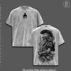 Spartan Warrior - Vintage Washed Graphic Tee Oversized Tshirt Men Streetwear Heavy Cotton Fall Outfits Clothes Men Retro Style Historical Graphic T-Shirt Roman Gladiator Armor Art Vintage Tees Trendy T-Shirts Gift for Men
