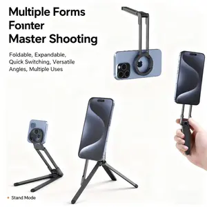 New Magnetic Phone Mount Portable Carabiner Tripod Stand, Foldable Multi-Functional Desktop Holder for Live Streaming Photography