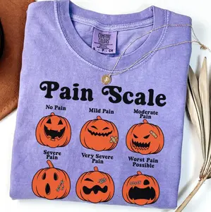 Comfort Colors Funny Pain Scale Pumpkin Halloween T-Shirt – Cute Spooky Jack O’Lantern Faces Graphic Tee, Humor Nurse Doctor Costume Shirt, Fall Outfit