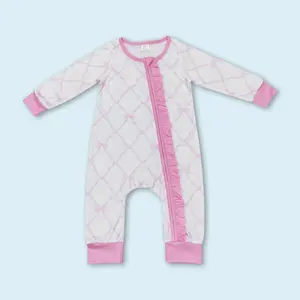 Newborn Baby Girl Romper Pink Bow Long Sleeve Zip Romper