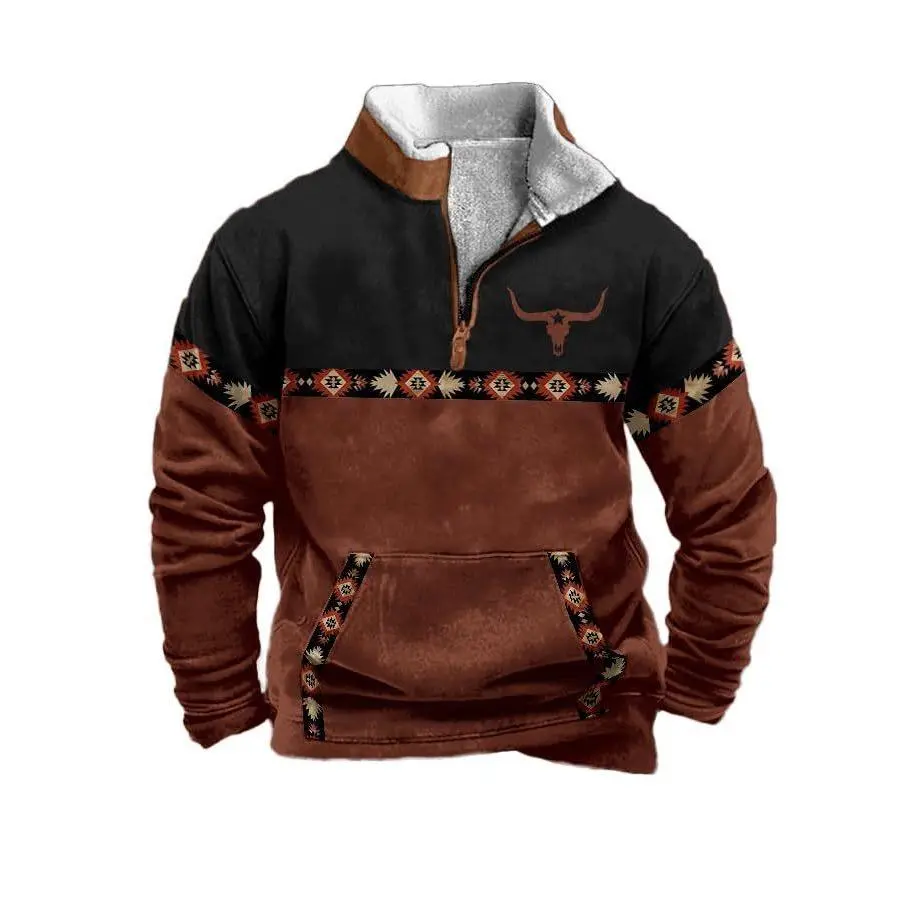Spring Autumn New Men Wool Collar Half-zipper Hoodies Sweatshirts Print Casual European American Trend Jacket Long-sleeved Tops Fashion Menswear