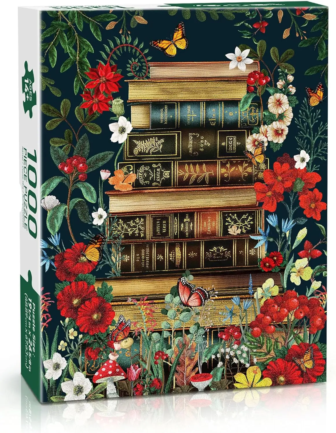 BenBen Puzzles for Adults 1000 Pieces, Vintage Books and Wildflower Jigsaw Puzzle with Letters on Back, Challenging Puzzles for Family Game Night Home Décor, Book Lovers Gifts