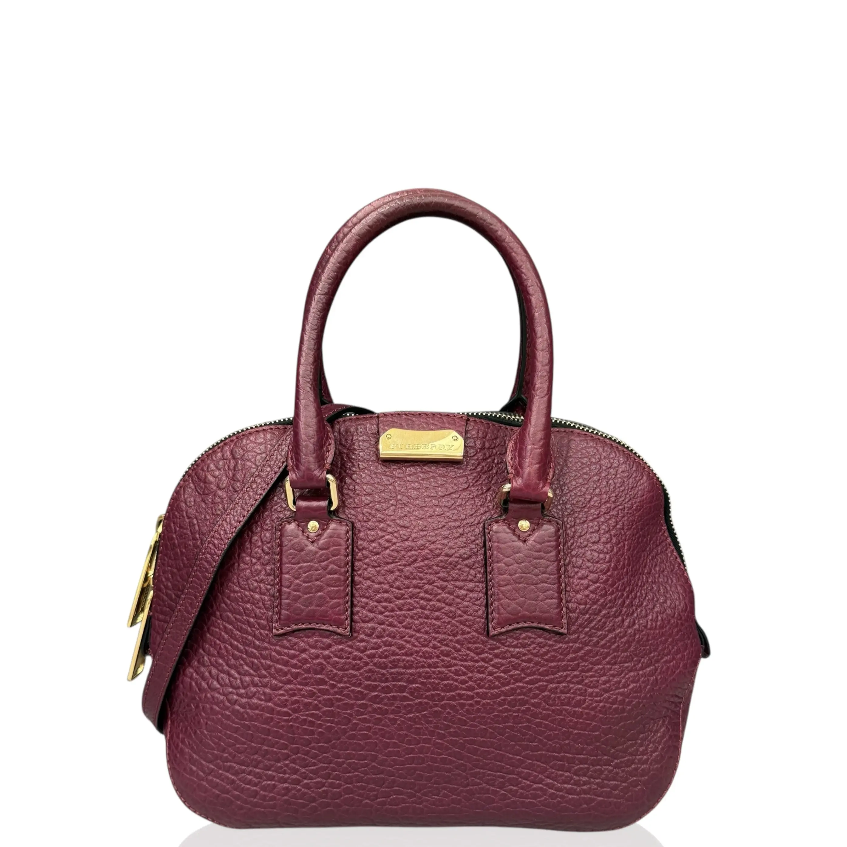 Pre-owned BURBERRY Leather tote bags Dome Grained Calfskin Burgundy (qy040126k1)
