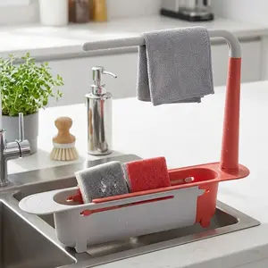 Telescopic Sink Organizer, Adjustable Dish Rack with Soap Sponge Holder, Adjustable Towel Rack, Knife Block & Cutting Board Storage, Rust-Proof Vertical Design, Multi-Size Kitchen Countertop Tool, No Drill Installation