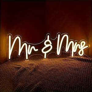 Mr & Mrs (Mr And Mrs) LED Neon Light Sign, Warm White Wedding Backdrop Decor, Acrylic Wall Sign for Reception, EngaSynthetic Gemstoneent Party, Bridal Shower & Photo Booth, Indoor Home Bar Bedroom Wall Decor.5V USB adjustable switch / No power supply incl