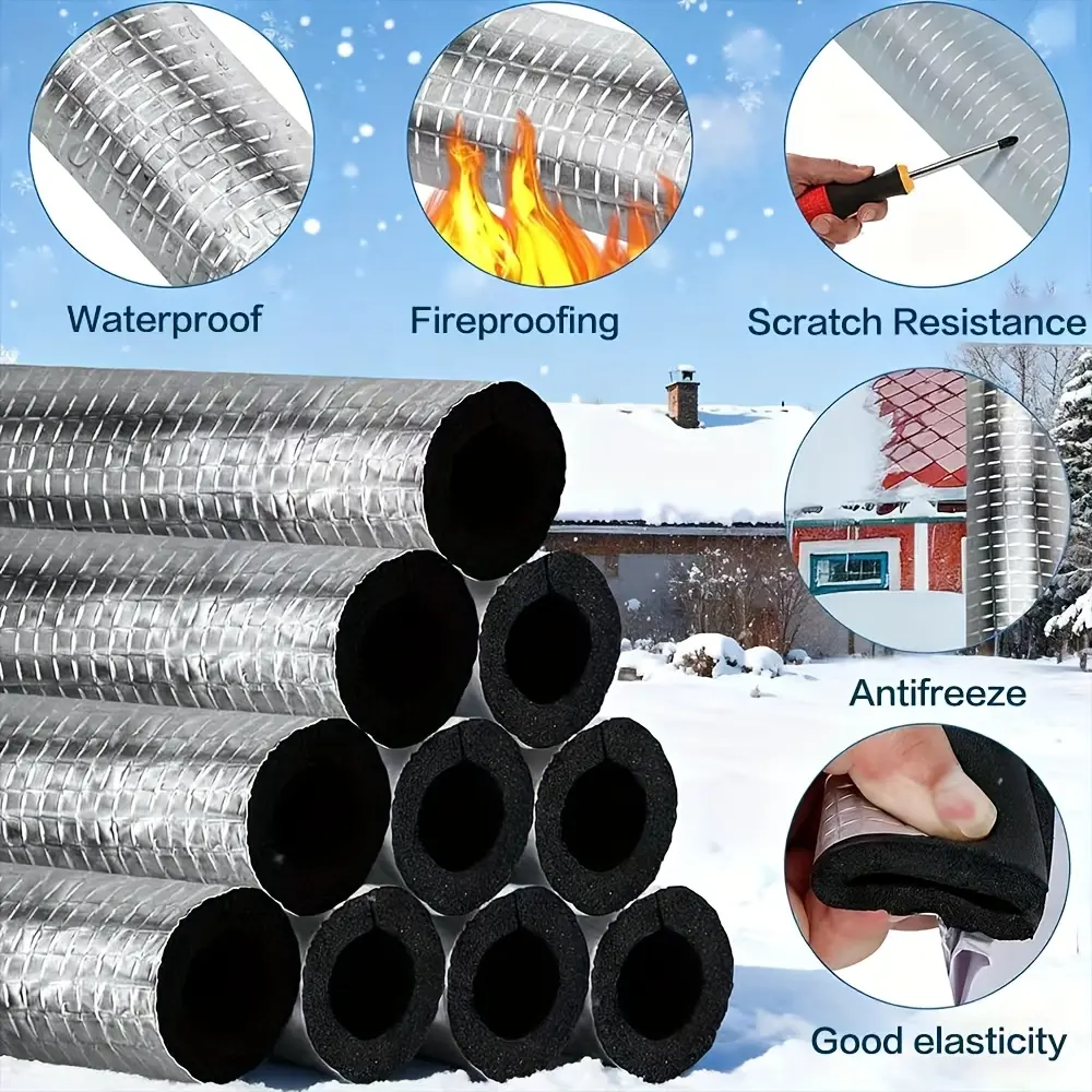 Pipe Insulation Foam Tube (17.72 Inches Long, 0.78 Inches Hole Diameter, Self-Adhesive Insulation Foam Wrapped Aluminum Foil Tube Cover, Suitable for Faucets, Winter Outer Pipes, Sprinklers, Water Heater Pipes for Freeze Protection), Faucet