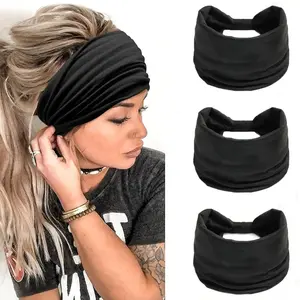 Women's wide sports belt set, sweat resistant headband, 3-piece regular sports yoga headband, elastic twist design, UV protection, suitable for all seasonsRAIMENTRY