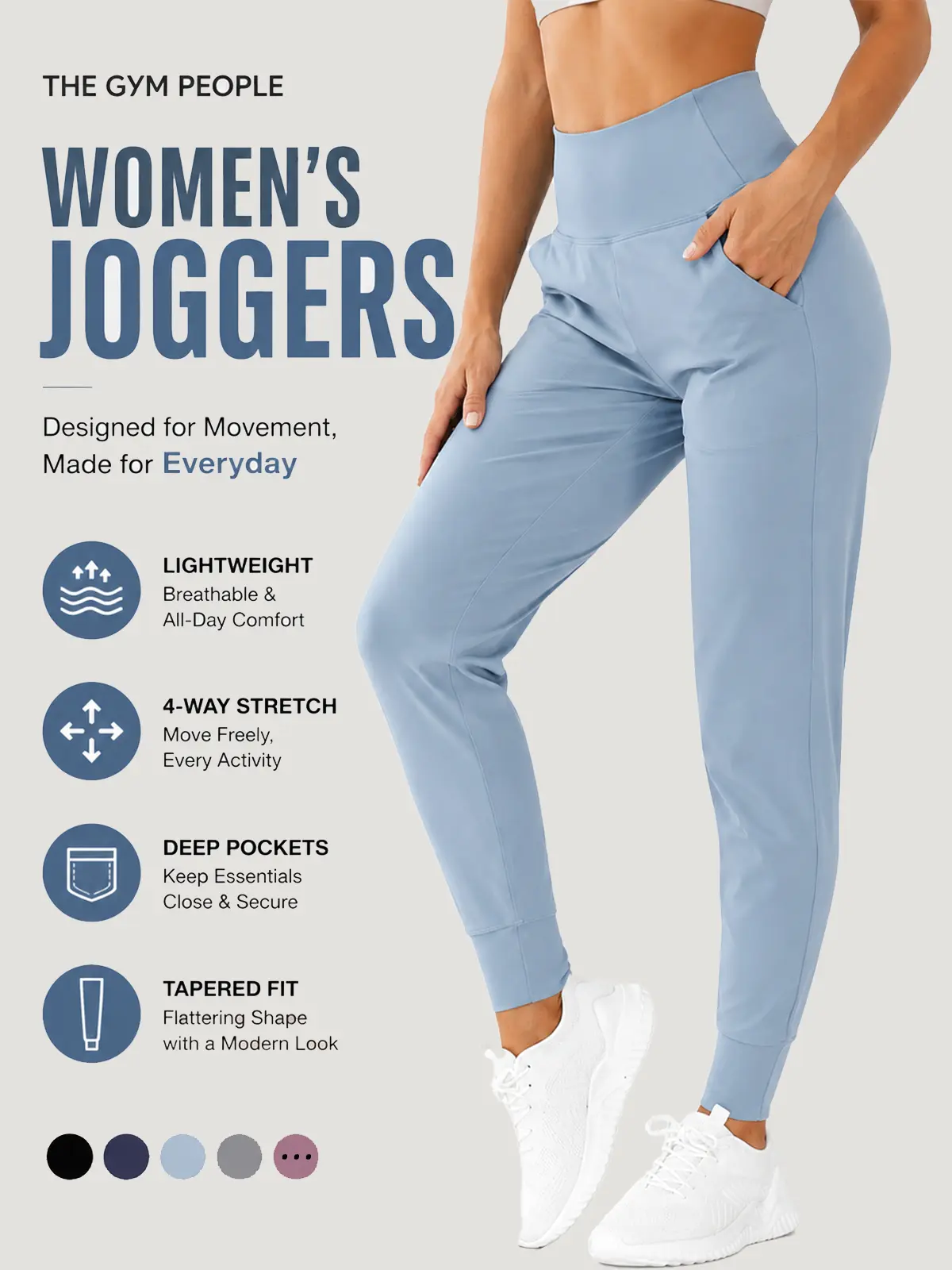 THE GYM PEOPLE Women's Stretch Joggers, Tapered Lightweight Workout Jogger Pants with Pockets for Lounge, Travel & Casual Work, Sporty Athletic Trousers, Elastane Women's Sports Joggers