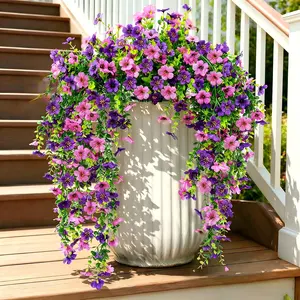6pcs UV-Resistant Artificial Hanging Decorative Flowers - Vibrant, Full, No-Watering for Patio, Wall, Window Decor, Home Supplies Ornaments
