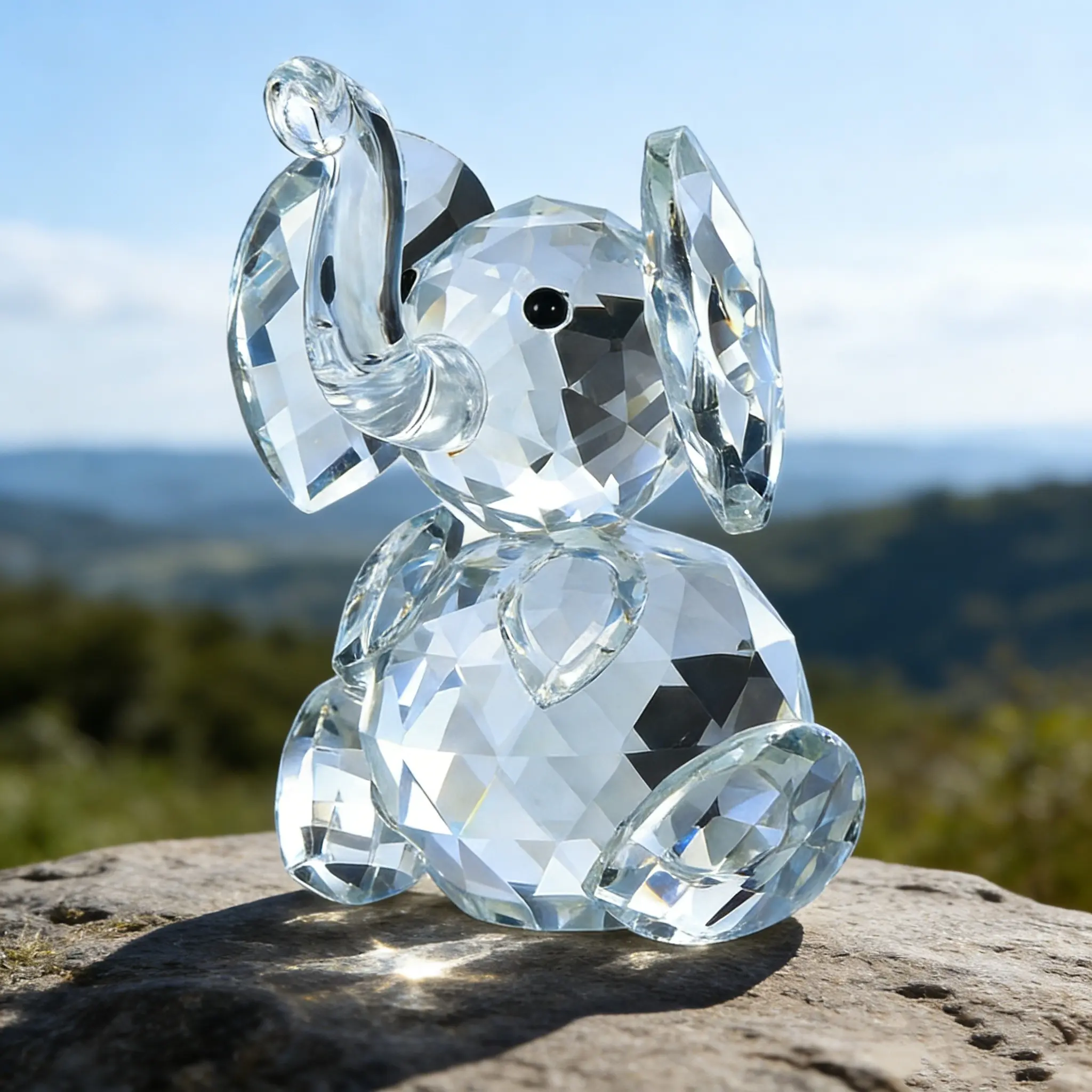 American Vintage Elephant Art Figurine Home Decor Piece Creative Crystal Craft Living Room Office Decoration Birthday Gift Holiday Present Sculpture Desktop Statue Desk Decor