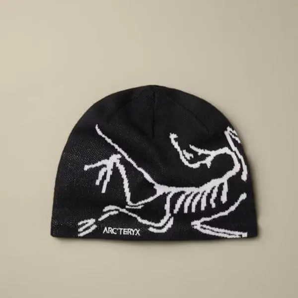 Arc'teryx Bird Head Toque Beanie – Black Knit Winter Hat, White Skeleton Logo Beanie, Unisex Outdoor Headwear, Warm Ski Snowboard Hiking Camping Streetwear Knit Cap