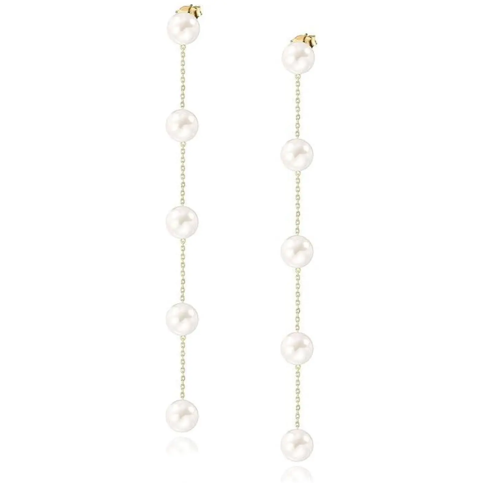 Women's Fashion 5-Pearl Long Dangle Earrings, Minimalist Dainty Trending Costume Jewelry, Bridal & Bridesmaids Gift for Her