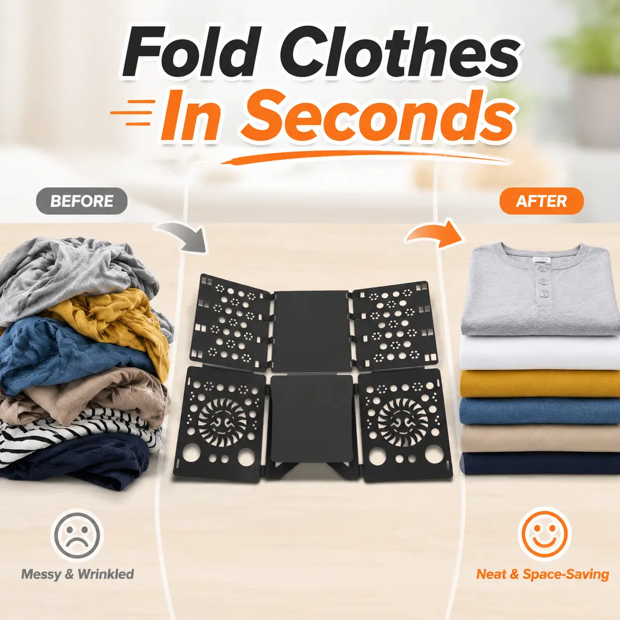 Shirt Folding Board, T-Shirt Folder Tool, Clothes Folding Machine for Adults & Kids, Durable PP Laundry Organizer with Foldable Design, Helps Create Neat Clothes Stacks, Saves Closet Space, Perfect for Bedroom, Laundry Room, Dorm and Home Storage