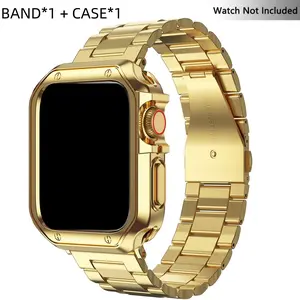 Stainless Steel Watch Band & TPU Cover Set, 1 Set Smart Watch Link Bracelet Band & Case, Smartwatch Band & Case for iWatch 9 8 7 6 5 4 3 2 1 SE, Electronics Accessories, Wearable, Smartwatch Strap, Smart Watch Straps