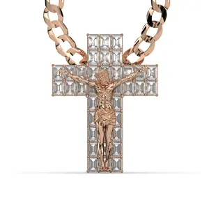 Men's VVS Lab Emerald Cut Diamond Customizable Rose Gold Cross Necklace Pendant - Tik Tok