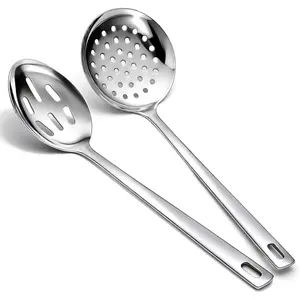 Slotted Spoons for Straining 2 pcs 13", Stainless Steel Kitchen Spider Strainer Skimmer Ladle for Straining Pasta/Cooking/Frying, Metal Kitchen Utensils Pasta Spoon