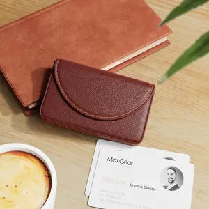 MaxGear Business Card Holder Case, PU Leather Business Card Case for Purse, Pocket Travel Name Card Holder Wallet for Men or Women Gift, Portable Magnetic Business Card Carrier, Slim & Stylish