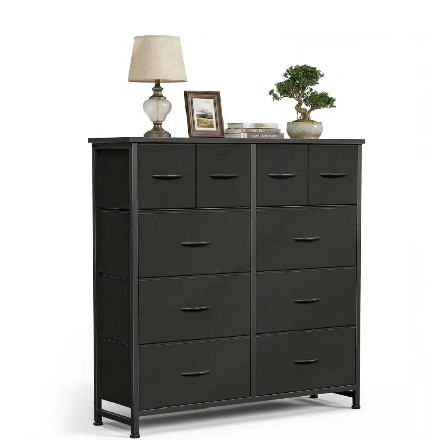 10 Drawers Fabric Cabinet, Clothes Storing, Storage Tower Organizer for Bedrooms, Entryways, Black