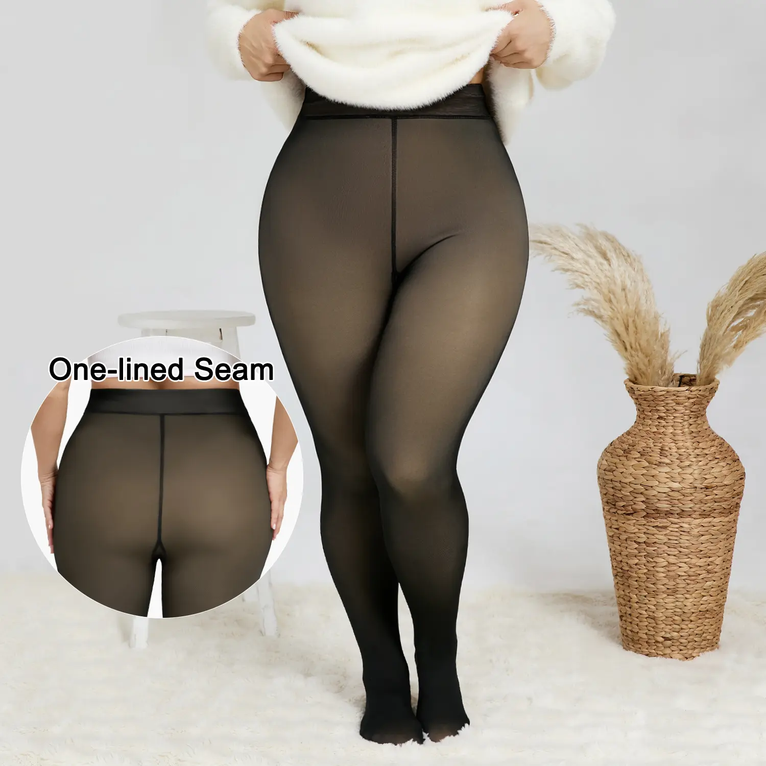 Tournesol The Single Seam Design Plus Size Fleece Lined Tights Women's Size 0X–4X Thermal Winter Basic Tights Leggings Thick Semi-Transparent Underwear Pantyhose Closed Foot Available in HONEY / LIGHT 011