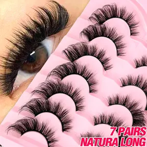 7 Pairs 3D Fluffy Fake Eyelashes, Natural Look, Dense & Curling, Perfect for Parties, Halloween Costume, Cat Eye Style