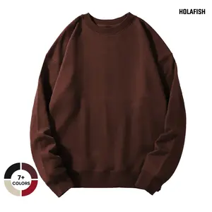 Holafish Unisex Crewneck Sweatshirt Fleece Cozy Long Sleeve Loose Fit Pullover Shirts Casual Korean Minimalist Style 2025 Cotton Blend, Relaxed Fit,Oversized Tops Sizes S-3XL