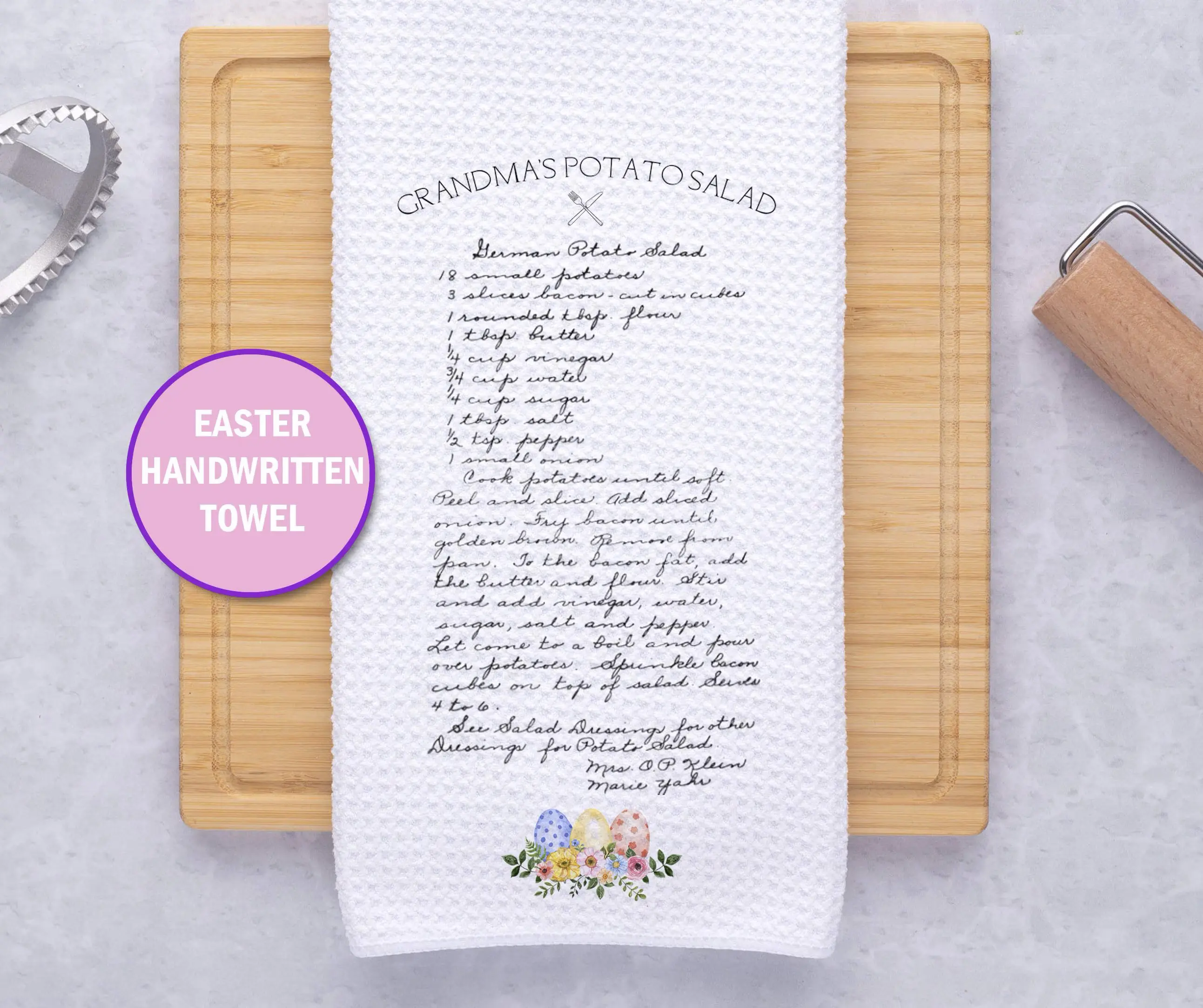 Handwritten Easter Recipe Kitchen Towel, Personalized Family Keepsake Gifts, Easter Home Decor